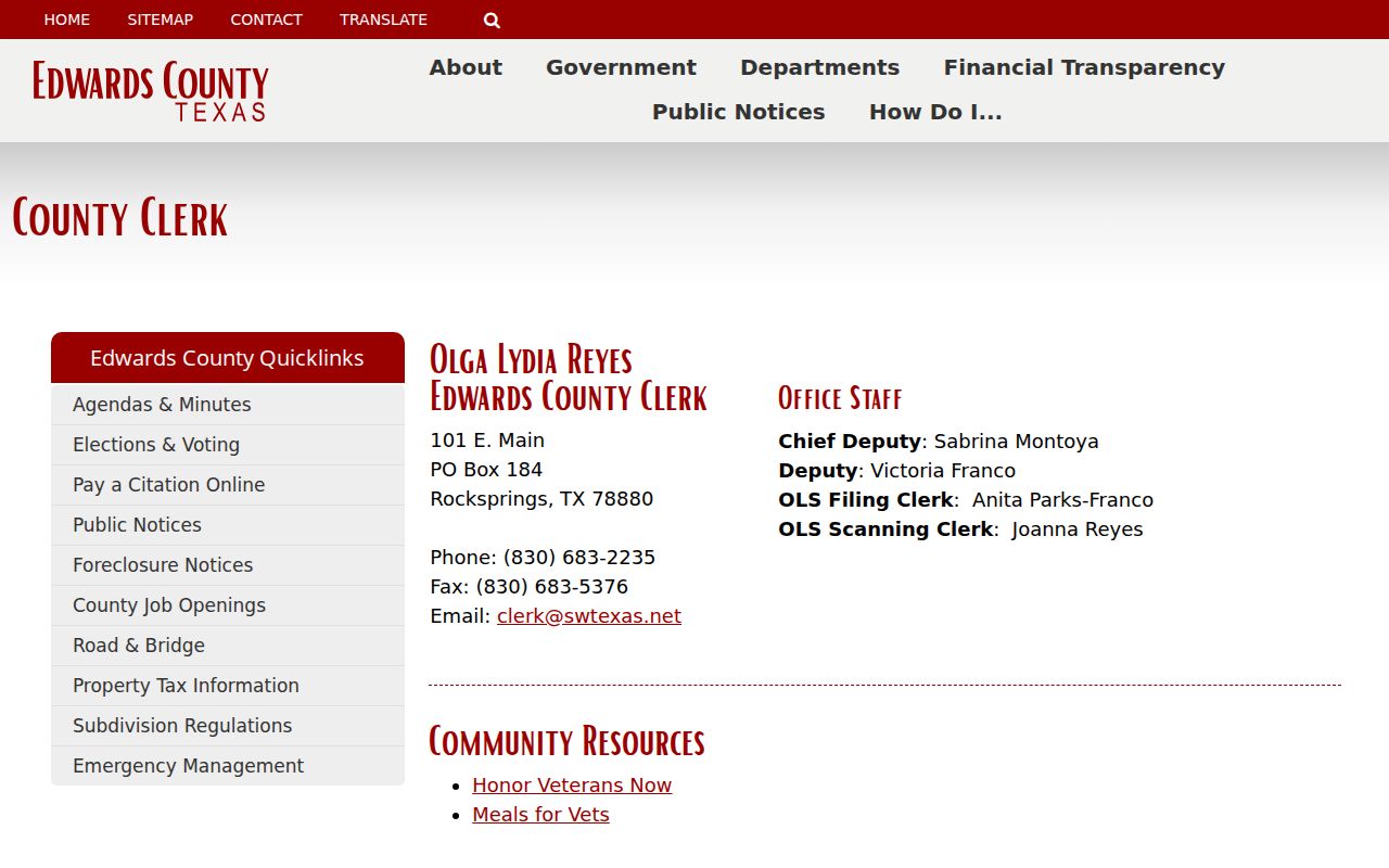 Edwards County court docket clerk page